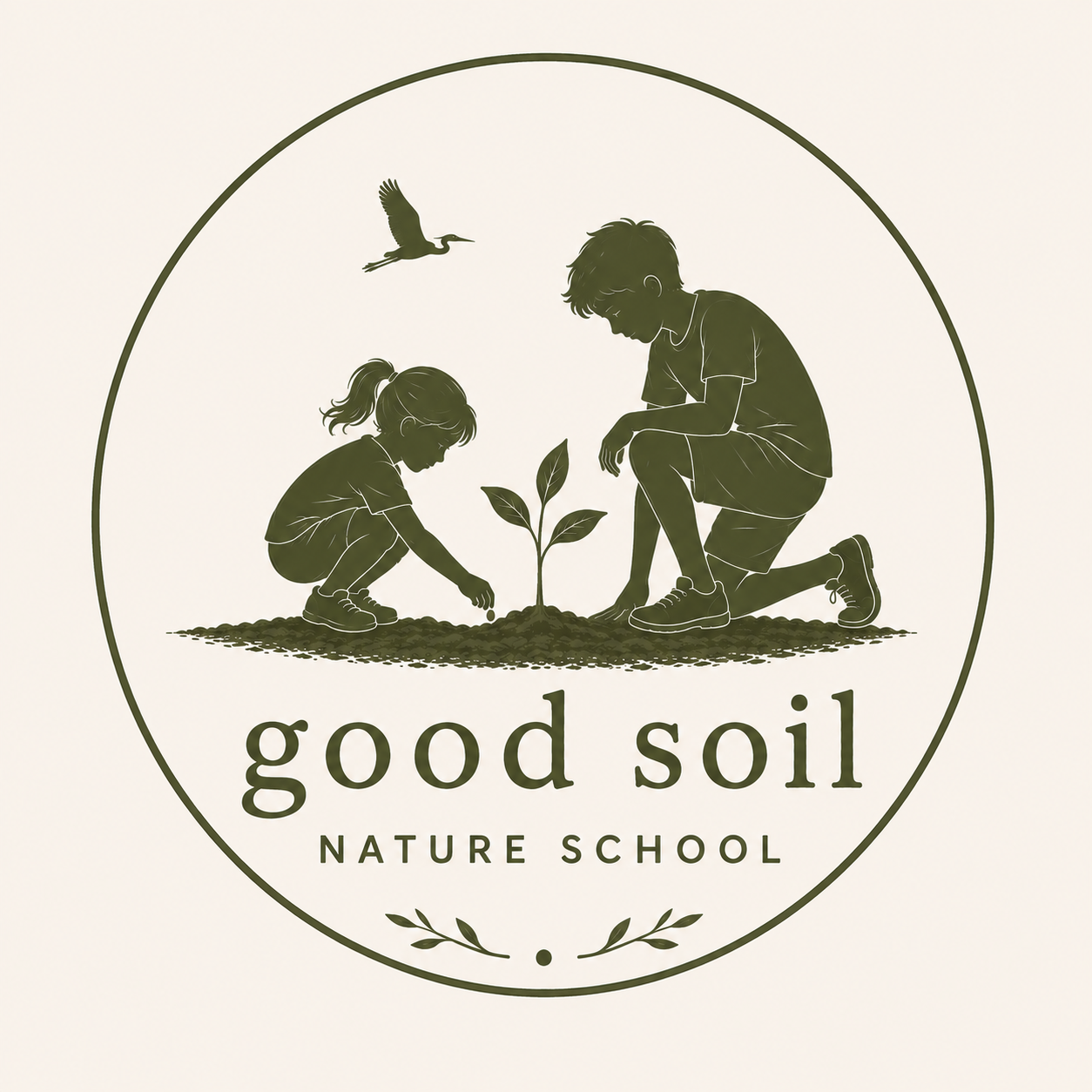 Good Soil Nature School logo with children planting a seedling.